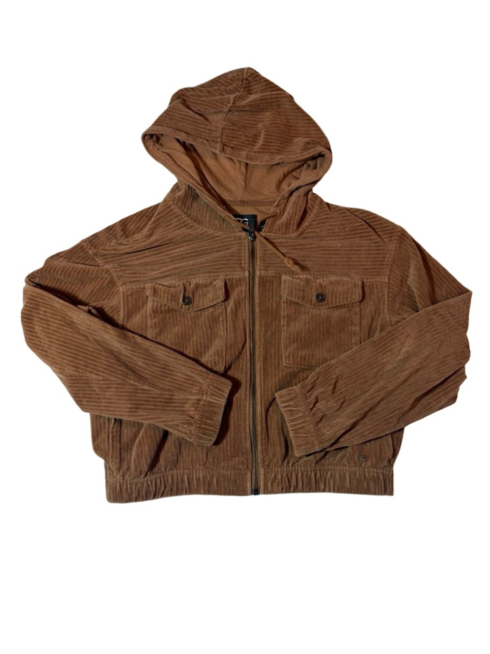 UGG Julissa Corduroy Bomber Jacket Hooded Brown Cozy Zip Utility